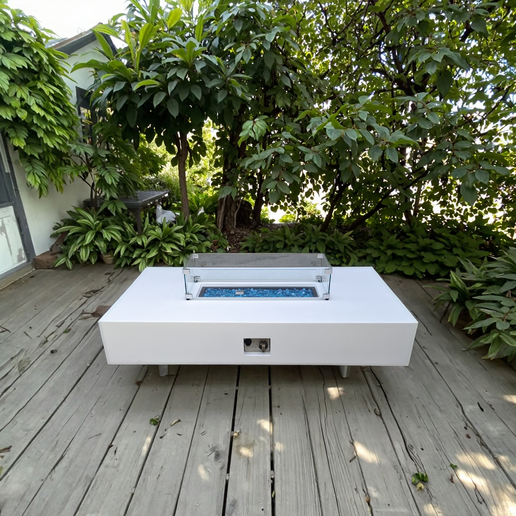 최신 회사 블로그 Turn “City Skyline” into a Private Fireplace Area —— Cement Gas Leisure Table