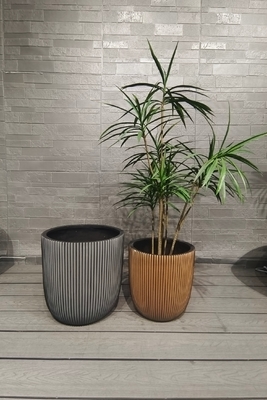 은색 줄무늬 패턴 원형 섬유 점토 화분 가벼운 옥상 정원 조경 프로젝트